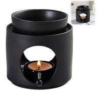 Ceramic Tealight Holder,Anti Slip Oil Burner with Removable Bowl,Handmade Elegant Tea Light Stand,Soothing Candle Diffuser,for Meditation,Yoga,Home Decor,Wedding,Table Centerpiece (Black)