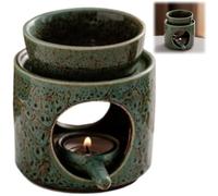 Ceramic Tealight Holder,Anti Slip Oil Burner with Removable Bowl,Handmade Elegant Tea Light Stand,Soothing Candle Diffuser,for Meditation,Yoga,Home Decor,Wedding,Table Centerpiece (Green)
