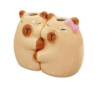Ceramic Toothbrush Holder - 9.5x5.5x8.3 Cm Cartoon Capybara Bathroom Organizer, Adorable Hugging Animal Decor, Anti-Slip Compact Holder | Cute Toothbrush Stand For Bedroom Travel Camping RV