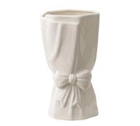 Ceramic Vase with Bow - Home Decorative Bouquet Flower Vase, Sculpted Accent For Floral Display, Elegant Gloss Finish Design | Desktop Styling Bookshelf, Tabletop, Living Room Decor, Modern S