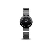 BERING 11429-742 Reloj de cuarzo para mujer con caja de acero inoxidable plateado de 29 mm, esfera negra, brazalete de acero inoxidable con detalles en cerámica y resistencia al agua de 5 ATM