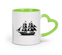 cerámica Café y Bebidas Calientes Marinero anciano, barco antiguo, diseño de barco galeón mítico （11oz/320ml） Para cafetería o restaurante Verde