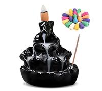 Cerámica Cascada Quemador de Incienso, Quemador de Incienso de Reflujo de Cascada Waterfall Backflow Incense Burner Holder con 60 Conos para Decoración de Hogar Oficina