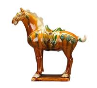 Cerámica de caballo de cerámica - Dinastía Tang, decoración de caballo esmaltada tricolor para el hogar, 21 cm