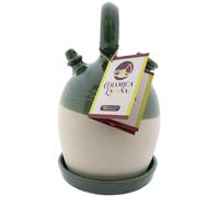 CERÁMICA ESPAÑA | Botijo de barro blanco español | Botijo asa redonda base ancha Modelo A03 | 100% Hecho a mano | 4 litros | ECO | Plato INCLUIDO