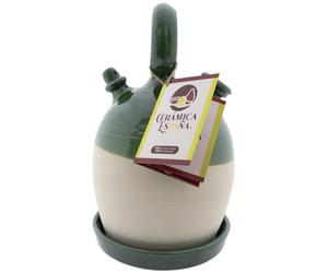 CERÁMICA ESPAÑA | Botijo de barro blanco español | Botijo asa redonda base ancha Modelo A03 | 100% Hecho a mano | 4 litros | ECO | Plato INCLUIDO