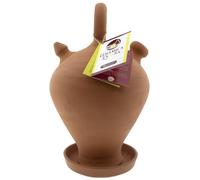 CERÁMICA ESPAÑA | Botijo de barro rojo español | Botijo asa redonda base fina Modelo A01 | 100% Hecho a mano | 2 litros | ECO | Plato incluido