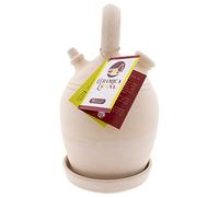 CERÁMICA ESPAÑA | Botijo de barro tradicional español | Botijo asa redonda base ancha | 100% Hecho a mano | 1.75 litros | ECO | Plato INCLUIDO