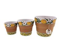 CERÁMICA ESPAÑA | Macetas de Barro | Macetas Decorativas | Macetas Exterior | Conjunto x3 Decorado Naranjas - D07 | Decoración 100% Hecho a Mano | 25x25x21 cm + 20x20x17 cm + 16x16x14 cm