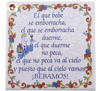 CERÁMICA ESPAÑA SOUVENIRS | Azulejo refranes | Refranes españoles | Refranes populares | Refranes graciosos | Modelo S13 | 15x15x0.5 cm