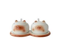 CeráMica Especias Salero Con DiseñO Gatito Incluye Bandeja Juego De 3 Botes Soporte Para Especias FáCil Limpiar-C