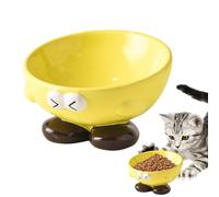 Cerámica inclinada de cerámica, alimentación para mascotas - a gato inclinado o cuencos de agua con un símbolo de expresión para pequeños y animales