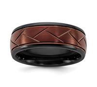 Cerámica negra pulida con acabado rojo Ip chapado en arañazos, centro ranurado de 8 mm, regalo de joyería para mamá, 0.70 centimeters, Cerámica Metal, No es una piedra preciosa