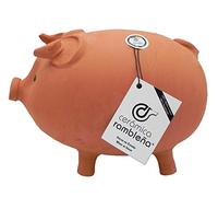 CERÁMICA RAMBLEÑA | Hucha Cerdito de Barro Rojo Tradicional | Hucha Infantil | 100% Hecho a Mano | 40x22x25 cm