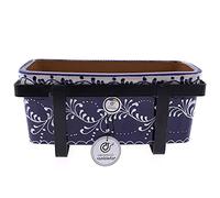 CERÁMICA RAMBLEÑA | Jardinera Rectangular Exterior para Balcón | Cerámica Patio Andaluz | 100% Decorada a Mano | 31x13x13 cm | Soporte Balcón Forja Incluido