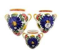 CERÁMICA RAMBLEÑA | Maceta Colgante orza | Maceta de Barro para Colgar | Conjunto x3 Maceta Pared orza Decorado Flores - Modelo D123 | 100% Decorada a Mano | 19 cm + 22 cm + 25 cm