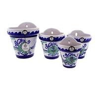 CERÁMICA RAMBLEÑA | Maceta Colgante Pileta | Maceta de Barro para Colgar | Conjunto x4 Maceta Pared Decorado Granadino - Modelo D119 | 100% Decorada a Mano