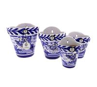 CERÁMICA RAMBLEÑA | Maceta Colgante Pileta | Maceta de Barro para Colgar | Conjunto x4 Maceta Pared Patios de Córdoba Montería Azul - Modelo D118 | 100% Decorada a Mano