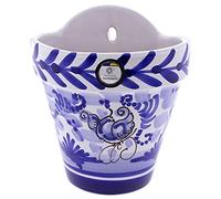 CERÁMICA RAMBLEÑA | Maceta Colgante Pileta | Maceta de Barro para Colgar | Maceta Pared Patios de Córdoba Montería Azul - Modelo D118 | 100% Decorada a Mano | 18.5x17x21.5 cm