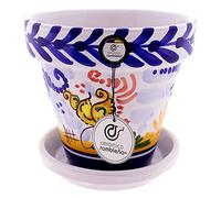 CERÁMICA RAMBLEÑA | Macetas de Barro Rojo | Macetas Decorativas | Macetas de cerámica | Macetas Exterior | Decorado Montería - D112 | Decoración 100% Hecho a Mano | 35x35x36 cm | Plato Incluido