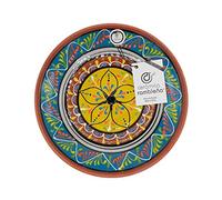 CERÁMICA RAMBLEÑA | Plato Decorativo para Colgar en Pared | Plato de cerámica | Plato decoración Mediterránea Azul-Blanco-Amarillo | 100% Hecho a Mano | 35x35x6 cm