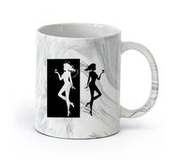cerámica Taza de café con estilo Ángel Demonio Mal Bien Dos Entidades Son activas （11oz/320ml） Perfecto para cocinas, restaurantes y cafeterías, gran idea de regalo Negro mármol