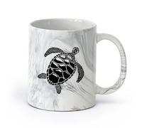 cerámica Taza de café con estilo Tortuga marina, animal del océano, estilo marino （11oz/320ml） Perfecto para cocinas, restaurantes y cafeterías, gran idea de regalo Negro mármol