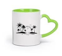 cerámica Taza de Café de Cerámica Sol, palmeras, playa, estilo océano, isla, nórdico （11oz/320ml） Perfecto para cocinas, restaurantes y cafeterías, gran idea de regalo Verde