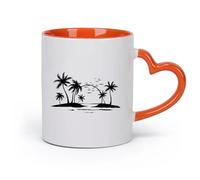 cerámica Taza de Café de Cerámica Sol, palmeras, playa, estilo océano, isla, nórdico （11oz/320ml） Perfecto para cocinas, restaurantes y cafeterías, gran idea de regalo Naranja