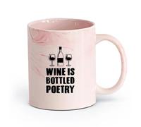 cerámica Taza de Café Logotipo de tienda de vinos, cita de cocina, el vino es una poesía embotellada （11oz/320ml） Apto para microondas Rosa mármol