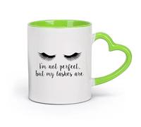 cerámica Taza de Café No soy perfecta, pero mis pestañas sí lo son Cita Cejas Pestañas Maquillaje Cosméticos （11oz/320ml） Gran regalo para parejas Verde