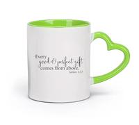 cerámica Taza de Café Todo lo bueno y perfecto viene del cielo. Cita bíblica cristiana de Santiago 1:17. （11oz/320ml） Apto para microondas Verde