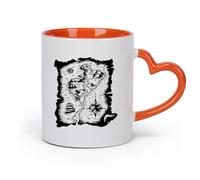 cerámica Taza de Cerámica para Hogar y Oficina mapa del tesoro de silueta solamente （11oz/320ml） Perfecto para cocinas, restaurantes y cafeterías, gran idea de regalo Naranja