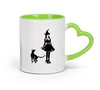 cerámica Taza de porcelana Gato de bruja de Halloween, mascota, animal, brujería de Halloween （11oz/320ml） Apto para lavavajillas y microondas Verde