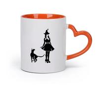 cerámica Taza de porcelana Gato de bruja de Halloween, mascota, animal, brujería de Halloween （11oz/320ml） Apto para lavavajillas y microondas Naranja