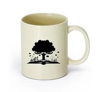 cerámica Taza de regalo original Casa del Árbol del Conocimiento de la Historia del Libro Abierto （11oz/320ml） Para café, avena, té, fácil de limpiar Amarillo claro
