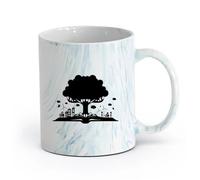 cerámica Taza de regalo original Casa del Árbol del Conocimiento de la Historia del Libro Abierto （11oz/320ml） Para café, avena, té, fácil de limpiar Azul mármol