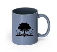 cerámica Taza de regalo original Casa del Árbol del Conocimiento de la Historia del Libro Abierto （11oz/320ml） Para café, avena, té, fácil de limpiar Gris azulado