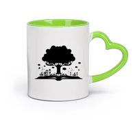 cerámica Taza de regalo original Casa del Árbol del Conocimiento de la Historia del Libro Abierto （11oz/320ml） Para café, avena, té, fácil de limpiar Verde