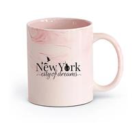 cerámica Taza de regalo original NY Nueva York Ciudad de los Sueños Estatua de la Libertad Aves （11oz/320ml） Para té, café, infusión caliente Rosa mármol