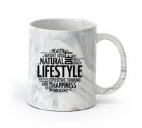 cerámica Taza de regalo original Palabras de motivación y dieta para un estilo de vida saludable （11oz/320ml） Para cafetería o restaurante Negro mármol
