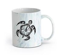 cerámica Taza de Té de Cerámica Tortuga marina, animal, flor exótica, estilo playa （11oz/320ml） Perfecto para cocinas, restaurantes y cafeterías, gran idea de regalo Azul mármol