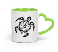 cerámica Taza de Té de Cerámica Tortuga marina, animal, flor exótica, estilo playa （11oz/320ml） Perfecto para cocinas, restaurantes y cafeterías, gran idea de regalo Verde
