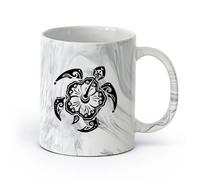 cerámica Taza de Té de Cerámica Tortuga marina, animal, flor exótica, estilo playa （11oz/320ml） Perfecto para cocinas, restaurantes y cafeterías, gran idea de regalo Negro mármol