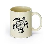 cerámica Taza de Té de Cerámica Tortuga marina, animal, flor exótica, estilo playa （11oz/320ml） Perfecto para cocinas, restaurantes y cafeterías, gran idea de regalo Amarillo claro