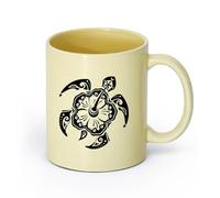 cerámica Taza de Té de Cerámica Tortuga marina, animal, flor exótica, estilo playa （11oz/320ml） Perfecto para cocinas, restaurantes y cafeterías, gran idea de regalo Beige