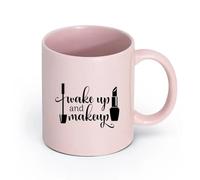 cerámica Taza de té Despierta, maquilla a tu chica, espejo de baño, tocador, lápiz labial, rímel, salón de belleza. （11oz/320ml） Restaurante, oficina Rosa