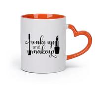 cerámica Taza de té Despierta, maquilla a tu chica, espejo de baño, tocador, lápiz labial, rímel, salón de belleza. （11oz/320ml） Restaurante, oficina Naranja