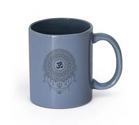 cerámica Taza de té Patrón de mandala de ohmios de estilo bohemio, mandala de yoga geométrico （11oz/320ml） Para té, café, infusión caliente Gris azulado