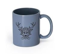 cerámica Tazas con Asas Cómodas Patrones de cabeza de animal, ciervo, alce y cuerno （11oz/320ml） Perfecto para cocinas, restaurantes y cafeterías, gran idea de regalo Gris azulado